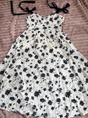 SHEIN White Sundress with Black Floral Print and Tie Shoulders